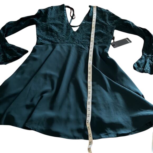 Forever 21  Dark Teal Special Occasion Dress Juniors Size Small Lace Long Sleeve - Picture 9 of 11